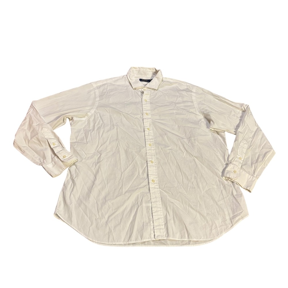 Polo Ralph Lauren Mens XXL White Cotton Long‎ Sleeve Button Down Shirt Classic